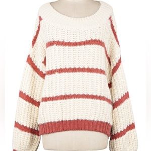 NWT Women’s Ivory Rust Striped Oversized Cable Knit Sweater